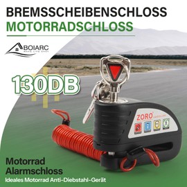 Brake Disc Lock Motorcycle Lock Alarm 130 dB 1.5 m Reminder Cable and Lock Bag for 6 mm Thick