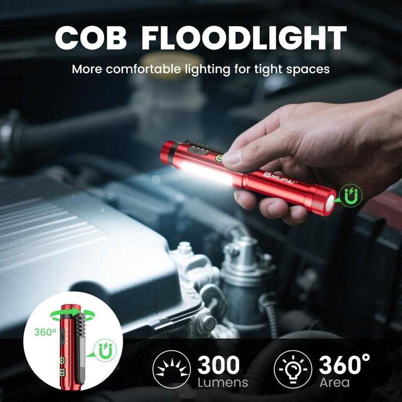 Penlight Flashlight, Rechargeable Work Light 600 Lumens COB LED Pen