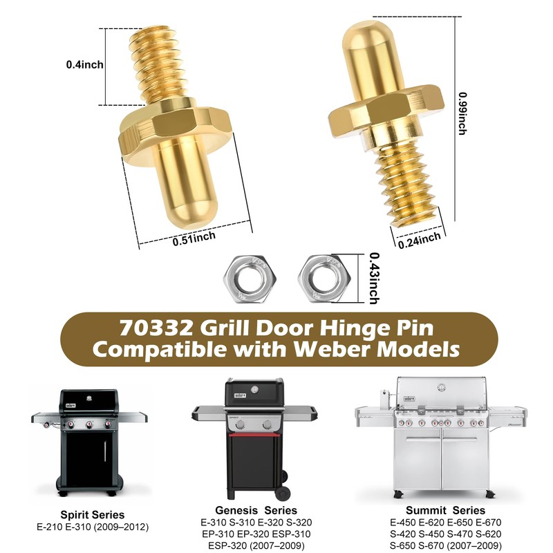 2 Pack 70332 Grill Door Hinge Pin Replacement for Weber