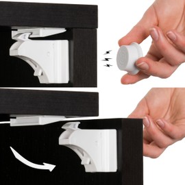 Schubladenschloss für Kinder, 8 Schlösser + 2 Magnetschlüssel, Schubladenschloss für Kinder, magnetisch, ohne Schrauben, schnelle Installation mit unsichtbarem doppelseitigem Klebeband