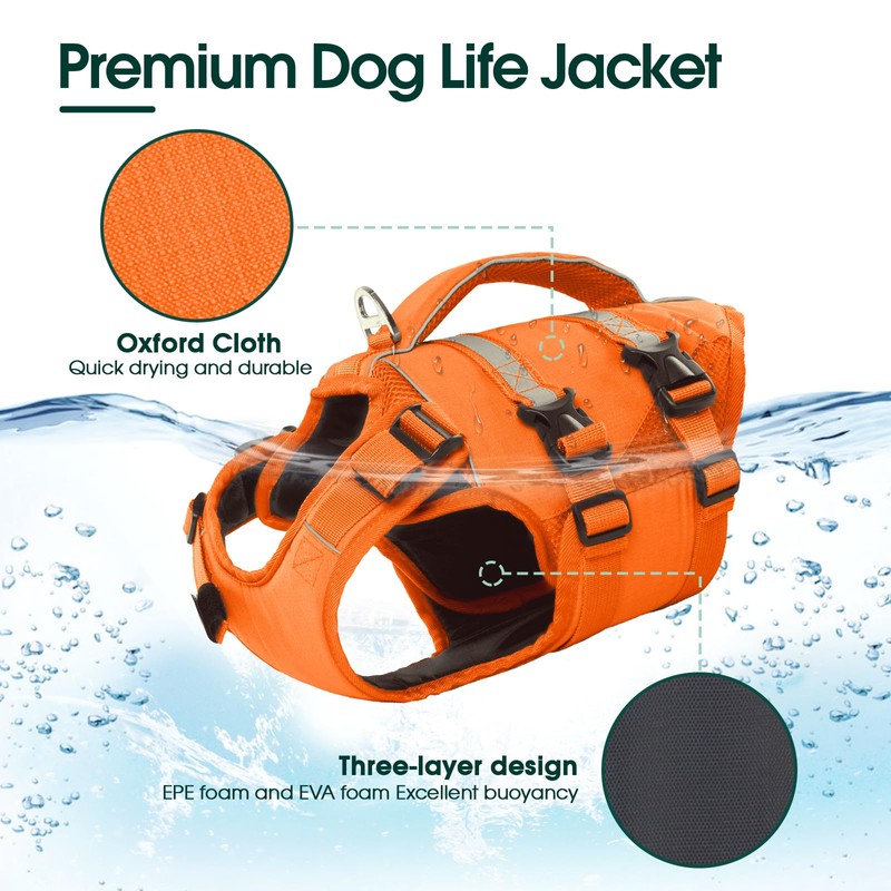 Kuoser Small Life Jacket for Dogs, Life Jacket with Handle