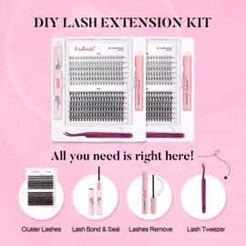 DIY Lash Extensions Kit, Lash Clusters Individual, Lash Bond and Seal, Clusters Lash Glue Remover and Eyelash Tweezers for Eyelash Extensions Beginners (10D+20D-0.07D, 8-16mm, Kit)