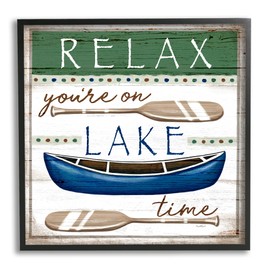 Stupell Industries Lake Time Rustic Canoe Paddle Phrase Framed Wall Art, Design by Elizabeth Tyndall