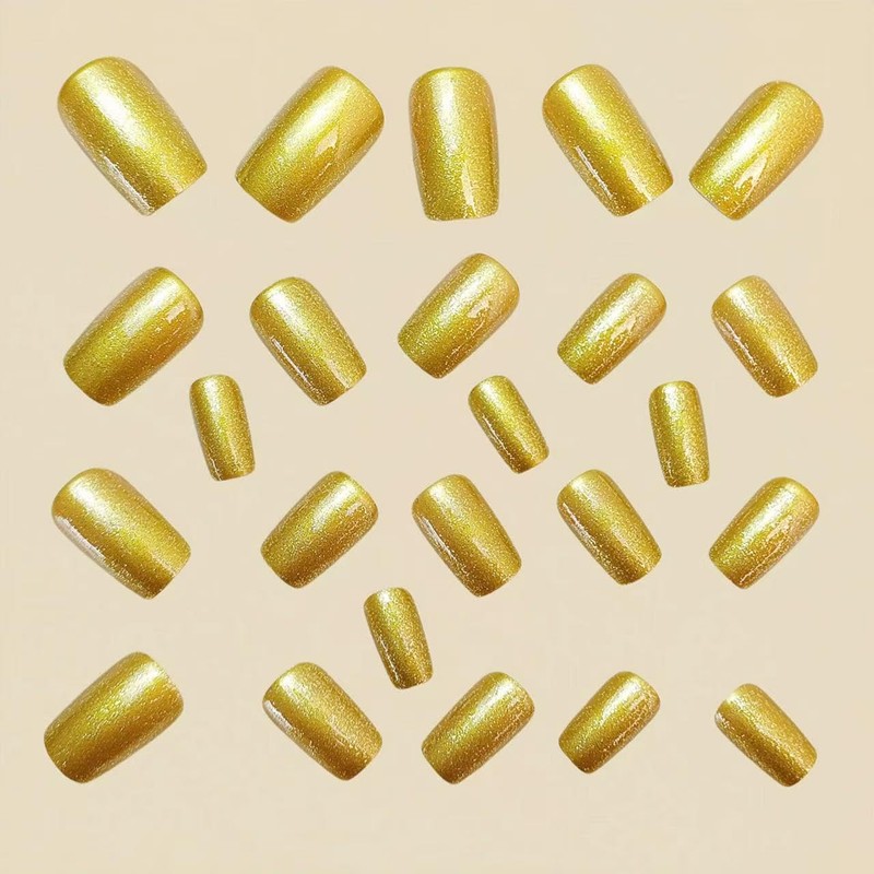 Square Press on Nails Short Fake Nails Gold False Nails