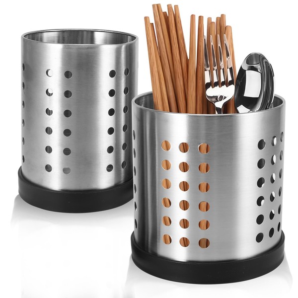 OUZHOU 2 PCS Utensil Holder, Stainless Steel Kitchen Utensils Holder
