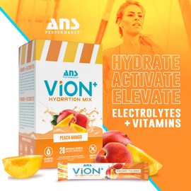 ViON+ Hydration Mix Peach Mango - Sugar-Free Electrolyte Powder with 8 Essential Vitamins - 20 On-the-Go Stick Packs for Hydration, Energy & Recovery - Natural Flavors & No Artificial Colors or Dyes