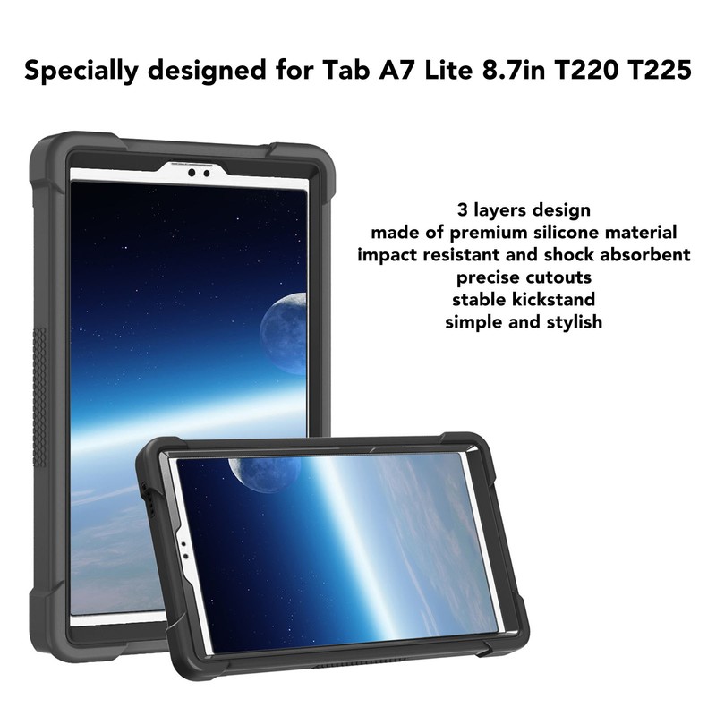 Tablet Case Black Silicone Precise Cutouts Shock Absorbent Stable Kickstand