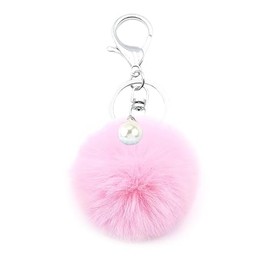 jtkdxqs Soft Pom Pom Keychain Artificial Rabbit Fur Plush Fluffy Ball Key Ring with pearl fur ball for Women,pink