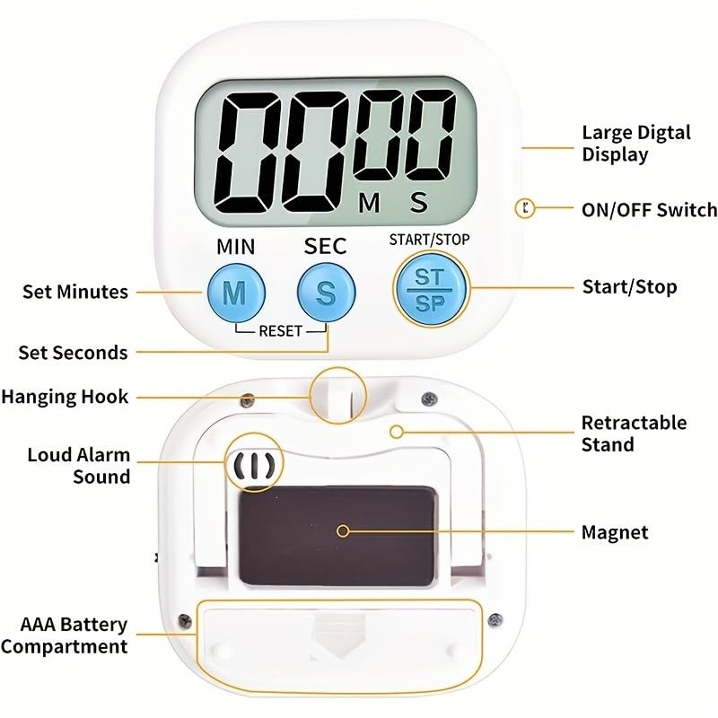 Universal Digita Countdown Timer, Multi Mode Alerts and Foldable lBase
