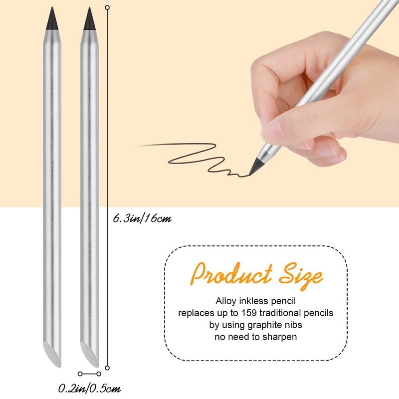 AUAUY 2 PCS Metal Inkless Pencil, Infinity Pencil, Reusable Everlasting