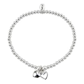 TRINK Brand Two Little Hearts Charm Sterling Silver Beaded Bracelet