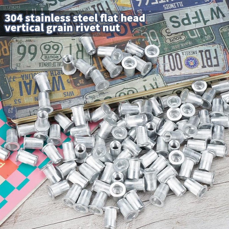 TOMVAES 100PCS M6 Rivet Nuts,Rivet Nuts,Nut Inserts,Flat Head Threaded Insert