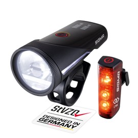 SIGMA Aura 100/Blaze Link Bicycle Light Set with Innovative Coupling Function and Automatic Light Adjustment, LED Bicycle Light Front with 100 Lux Up to 3 Hours Running Time, Bicycle Light Set LED, Micro USB & IPX4