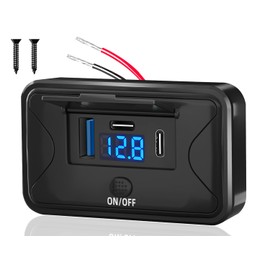 90W 3 Ports 12V RV USB Outlet with LED Voltmeter, Dual PD3.0 Type-C Quick Charge 72W & QC3.0 18W Panel Wall Mount, Automotive Car Multi-Port USB Socket Charger Adapter for RV Marine Boat Bus ATV