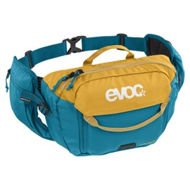 EVOC Hip Pack 3L Waist Bag Bum Bag Waist Bag (3L Capacity, Airflow Contact System, Adjustable Waist Belt, VENTI FLAP System), Clay Yellow/Ocean