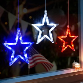 LOLStar 4th of July Decorations, 3 Pack Red White Blue Window Lights with Timer Function Slow Fade Mode, Battery Operated Indoor Star Window Lights for Fourth of July, Independence Day Patriotic Decor