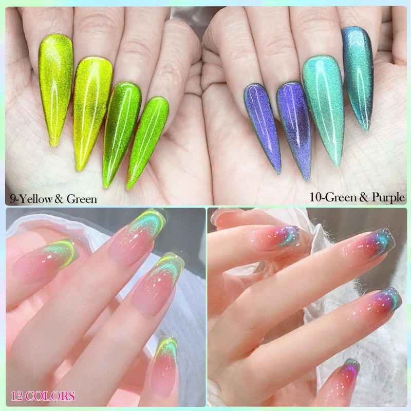 6 Uds 9d Cristal Holográfico Efecto Ojo De Gato Esmalte+imán