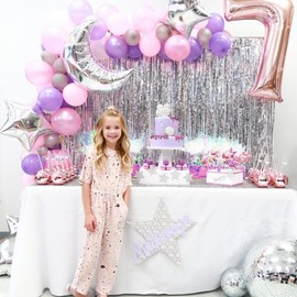 Tinsel Foil Fringe Curtains Backdrop 2 Pcs 3.2x8.2 ft - Sparkly Party Decor for Christmas, Wedding, Birthday Photo Booth - Glitter Drapes Silver