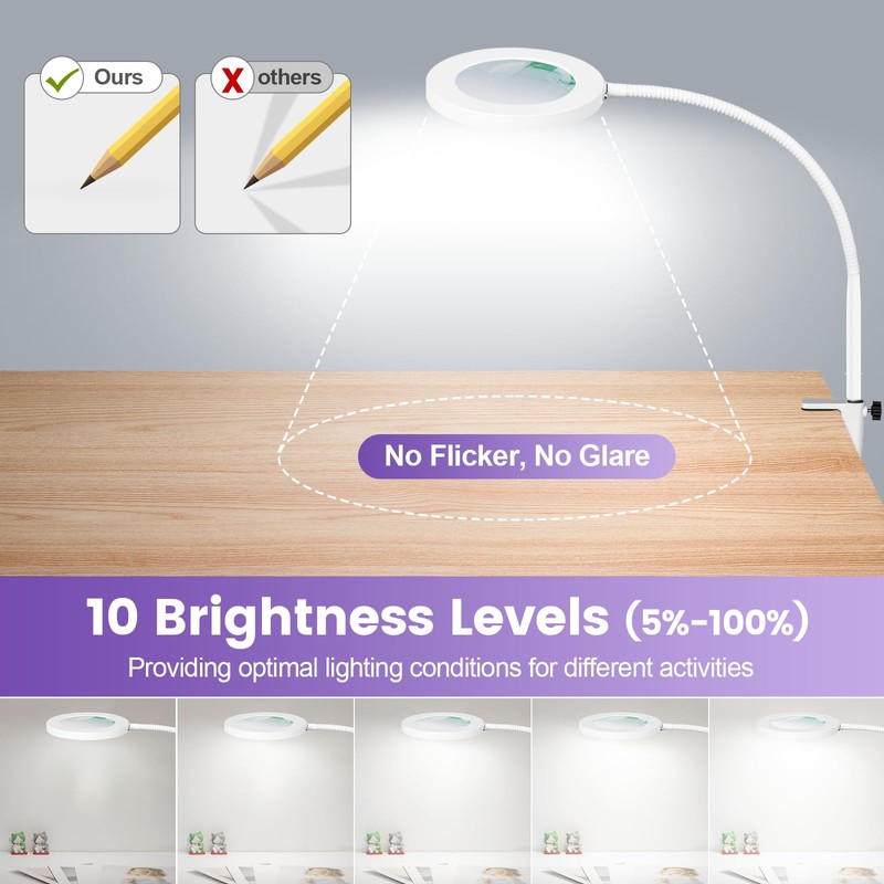 NUEYiO 12X Magnifying Glass with Light and Stand, 3-Color Stepless