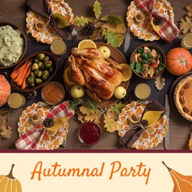 Confettiville Thanksgiving Paper Plates, 50-Count Disposable Thanksgiving Dinner Plates, Scalloped, Party Supplies, Pumpkins, Peach