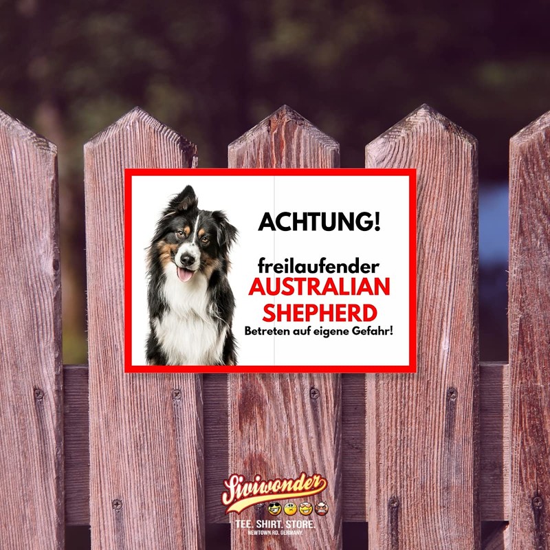 Australian Shepherd Free-Ranging Dog Sign Saying Door Sign Dog Sign