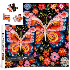 Butterfly Puzzles for Adults 1000 Pieces, Colorful Flowers Butterflies Paper-Cut Art Jigsaw Puzzles, Butterfly Garden Plant Difficult Hard Puzzle as Home Wall Art