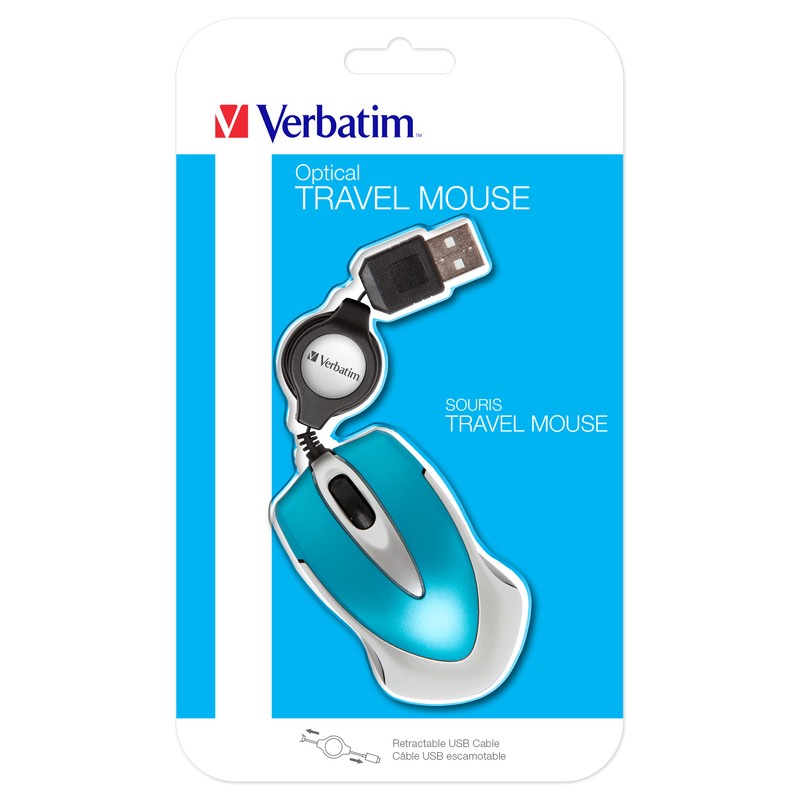 Verbatim Go-Mini optische Travel-Maus, kleine Computermaus mit einziehbarem Kabel, USB-A,