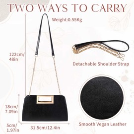 VASCHY Bolsa de Fiesta de Noche,Bolsa Embrague Mujer Bolso de Cuero Vegano con Asa Recortada Bandolera Crossbody para la Boda, Fiesta, Negro
