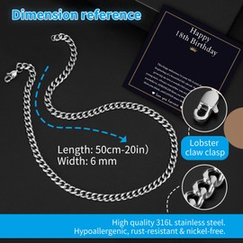 Bloom Verge 13th 16th 18th Birthday Silver Cuban Chain Necklace Gift for Boys 3mm/5mm/6mm,18/20/22 Inch Cool Gifts for 13 16 18 Year Olds Jewelry for Son,Grandson,Nephew, Brother(18-6mm/20
