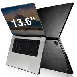 ICARERFAMILY Case for Leather MacBook Air 13.6 Inch Case 2022 M2 A2681 Leather Case, Premium Ultra Slim Leather Protective Case Cover for Apple MacBook Air 13.6 inch, Shockproof - Black