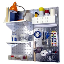 Wall Control Craft & Hobby Pegboard Organizer Storage Kit with Metallic Pegboard and White Accessories