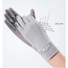 Summer Driving Gloves Men Anti-UV Protection Sunscreen Touchscreen Cooling Mesh Breathable Gloves Cycling Riding Full Palm Sport Non-Slip Grip Motorcycle Golf Mittens (Grey, One Size)