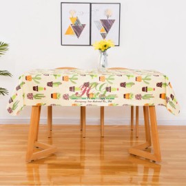 70''X 52'' Vinyl Tablecloth with Flannel Backing Waterproof Oil Proof Stain Resistant Table Cover for Indoor Use Cactus Patterncolor: Yellow, size: 70''X 52''
