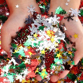 60g 10 Styles Sequins Christmas Table Confetti DIY Christmas Party Decoration-Snowflake Santa Merry Christmas Reindeer Christmas Tree Glitter Confetti For Xmas Home Children Handmade Craft Decoration