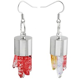 SUNYIK Rock Quartz Cluster Dangle Earrings,Red Titanium Coated Healing Crystal Drop Earring