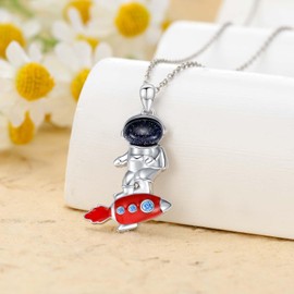 LWQQWL Rocket Necklace for Men Women 925 Sterling Silver Rocket Astronaut Pendant Necklace Space Theme Jewelry Gifts