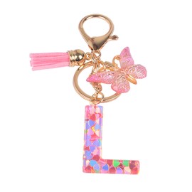 YPYMOD Lnitialen Keyring Tassel Butterfly Sequins Love Letter Keyring, Pink, Pink L
