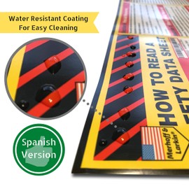 Póster de How to Read A Safety Data Sheet (SDS/MSDS) | Inglés y español 2023 | 24 x 36 pulgadas | Letrero de papel con recubrimiento UV | OSHA, HMIS, Centro de Cumplimiento de Peligros | Instrucciones de visualización Etiquetas químicas (español)