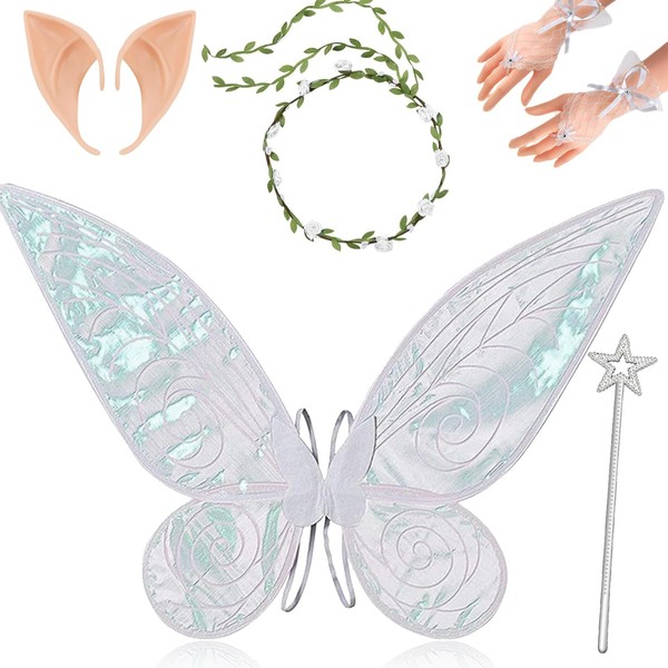 Fairy Wings, Fairy Costume Princess Set, Fairy Wings Adults, Fairy Wings Children, Fairy Wings Women with Elf Ears, Wand and Wreath for Carnival Birthday Party Dress Party