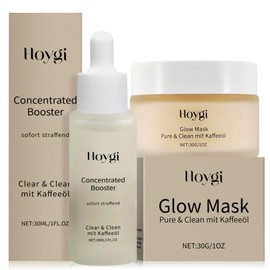 2 Piece Anti-Wrinkle Set, with Glow Mask and Brightening Booster Serum, Coffee Oil Against Wrinkles, Instant Firming, Reduces Visible Pores and Redness, for Even Skin
