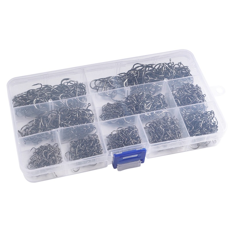 1000PCS Fishhooks Fish Hooks with Barbs 10 Sizes Carbon Steel