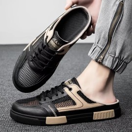 2026 New Men's Half Slippers Hollow Mesh Platform Shoes Thick Soled Anti-Odor Casual Lazy Shoes Oversized Size 47 BlackColor: Black, EUR Size: 45