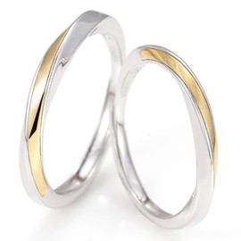 Nicoiro NSPR178 Pair Ring, Gold Line Twist, Made by S925, Matching Couple, Silver, No Gemstone
