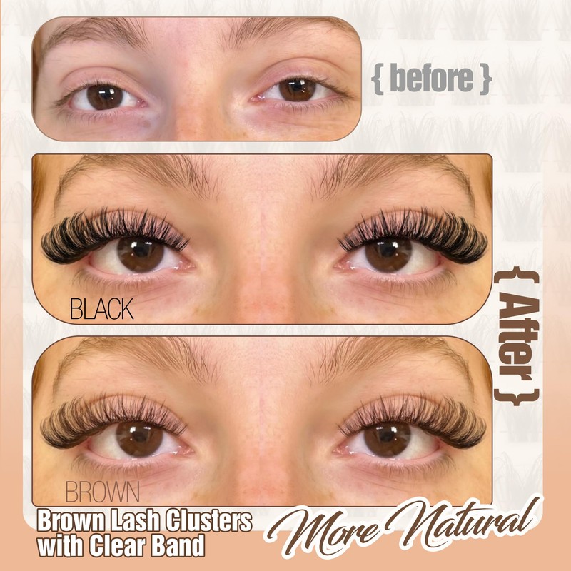 Brown Lash Clusters Natural Eyelash Clusters Invisible Band Wispy Lash