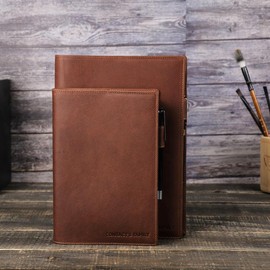 Peakloong Retro Leather Book Cover Sleeve Protector with Pen Holder Business Notepad Notebook Book Case Office School Supplies Brown B5