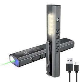 Rechargeable EDC Flashlight with Green Beam, UV and White Light Combo, 500LM Portable Pocket Lights with Digital Display, Four Sources for Camping Emergency Working (black2)