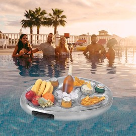 Weilaike Inflatable Floating Drink Holder, 8 Holes Pool Food Drink Tray,Versatile Floating Tray for Pools & Hot Tub, Beach & Spa Hot Tub Accessories,Large Capacity Drink Float