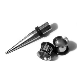 Urban Body Jewelry 8 Gauge Ear Stretching Kit - (8G - 3mm) 1 Pair of Steel Plugs & 1 Steel Taper (3 Pieces)