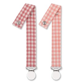 Correa de clip para chupete, soporte para chupete, unisex, botón a cuadros para niña (paquete de 2)