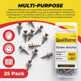 Double-Headed Wall Screw Anchors Picture Hooks - Heavy Duty Bear Claw Hanger Screws Holds Upto 30 Lbs. - Drywall Screw/Anchor for D-Rings/Wire/Keyholes - Hang Pictures/Mirrors and More (25 Pack)